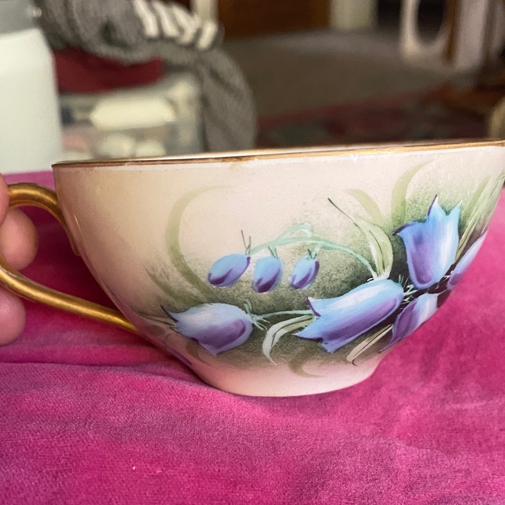 Vintage Floral Teacup with Gold Handle and Matchsticks